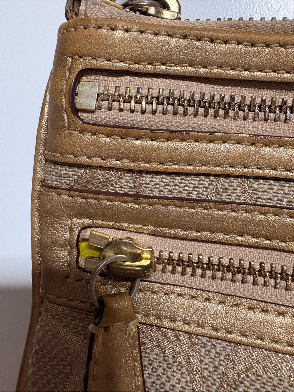 Coach Metallic Gold Signature Canvas Wristlet with Leather Trim - Picture 4 of 8